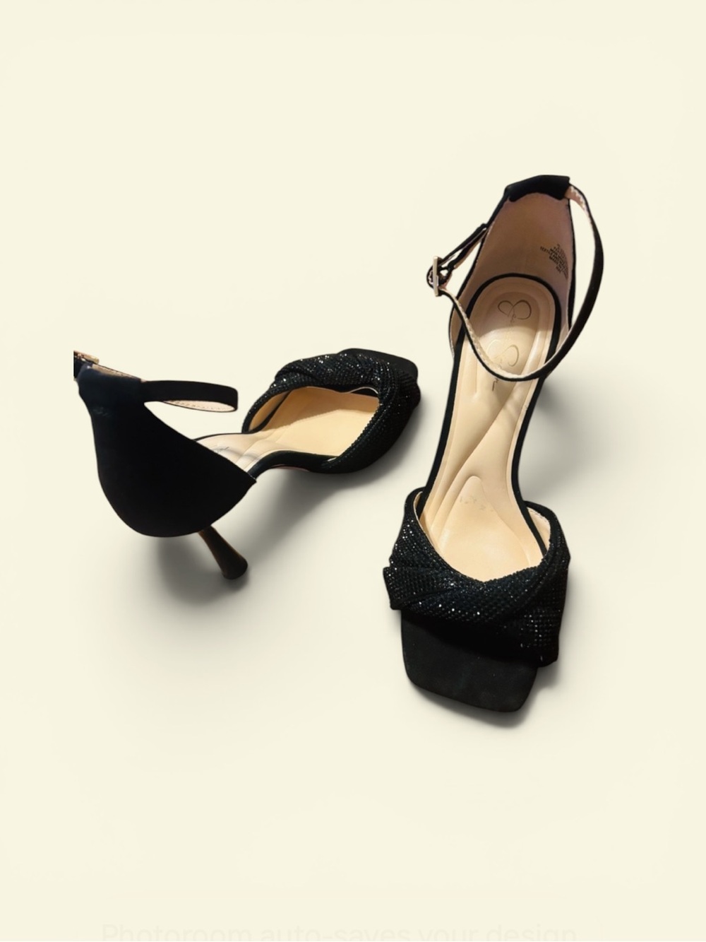 Jessica Simpson Andry 3 Black Beaded Knotted Ankle-Strap Heels retails $69